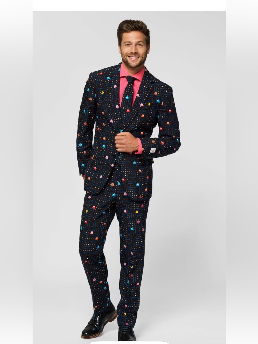 OppoSuits Black Pac-Man Print Blazer & Pants 44 36x32